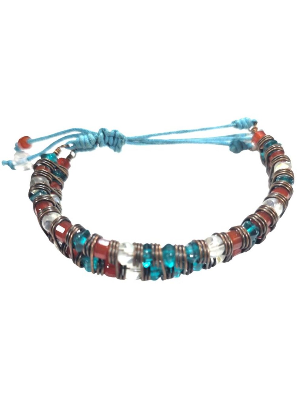 Beaded Bracelet adjustable Blue Red Clear Copper womens Jewelry boho